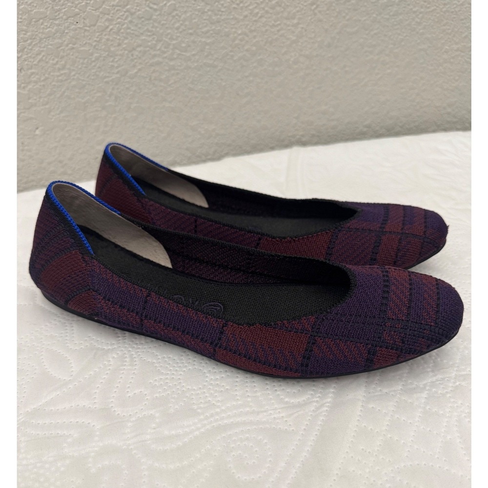 Rothy's The Square Cranberry Plaid Flats Slip On Shoes Size 9.5